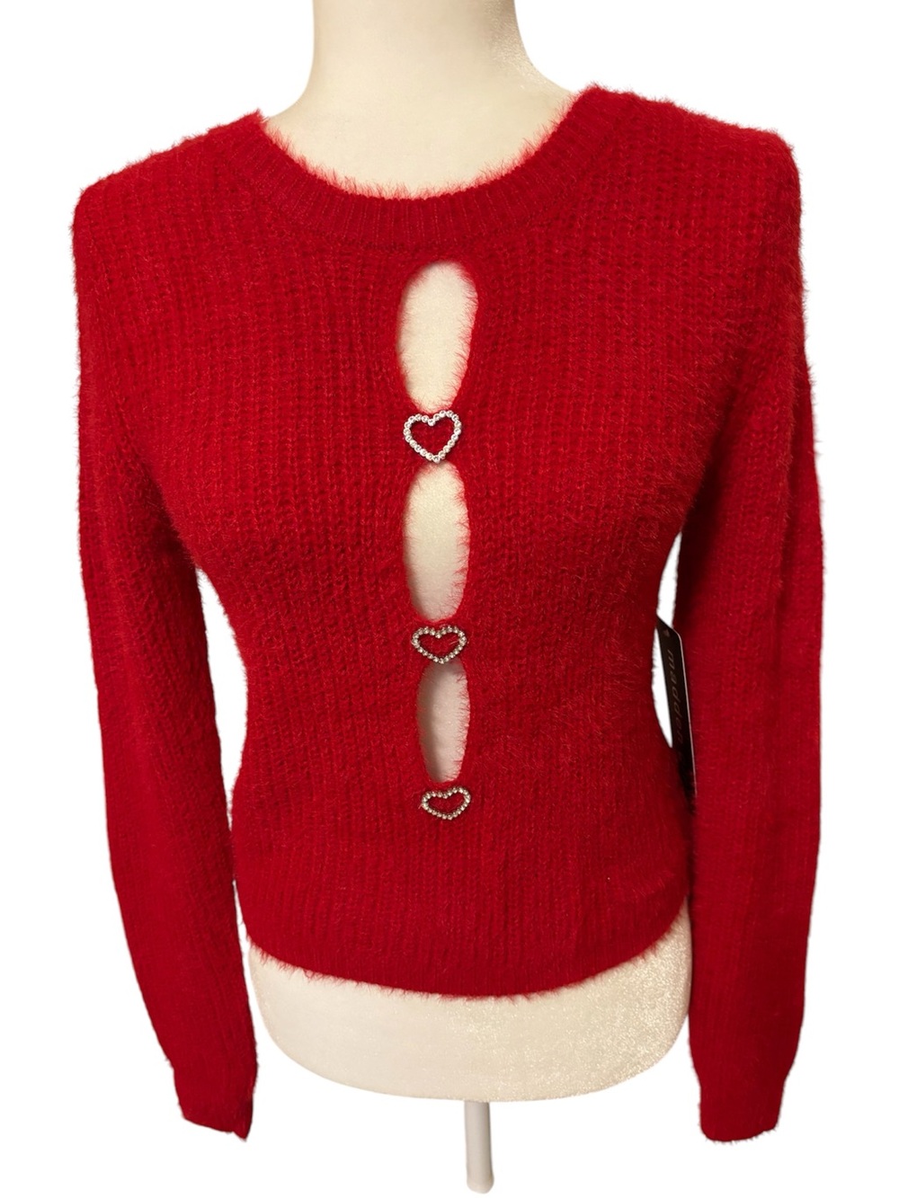 MADDEN GIRL Red Sweater Cutouts with Hearts Size Small *NEW*